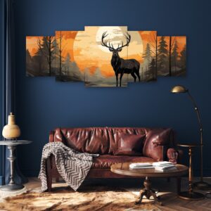 Sunset Stag Silhouette (5-Panel Wall Art)