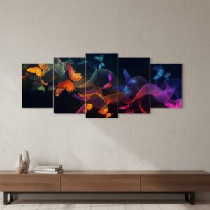 Ethereal Neon Butterfly Flight (5-Panel Wall Art)